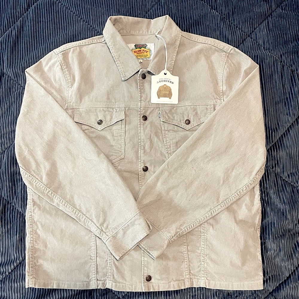 Levis Archives 1960's Style Slim Fit Grey Corduroy Big E Jacket Mens Sz XL